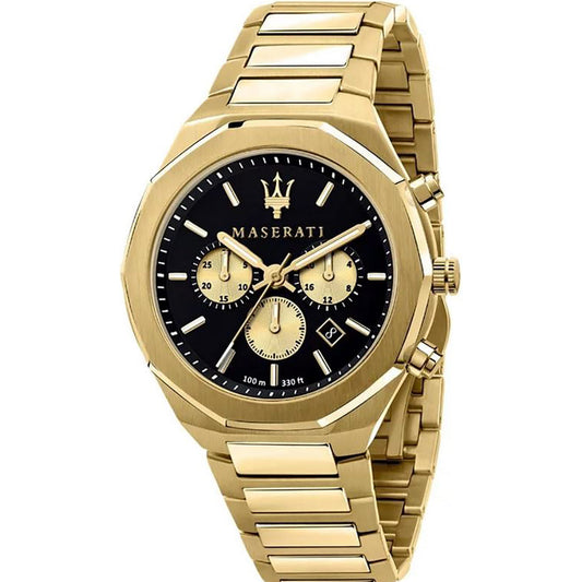 Maserati Stile 45mm Chronograph Black Dial Gold Stainless Steel Strap Watch For Men - R8873642001