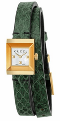 Gucci G Frame Mother of Pearl Dial Green Leather Strap Watch For Women - YA128525