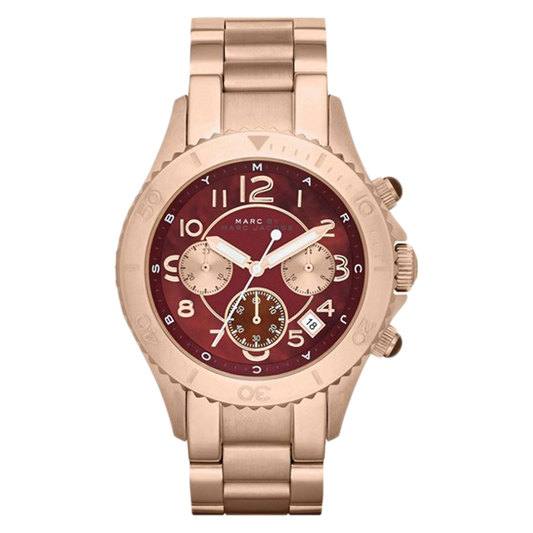 Marc Jacobs Rock Chronograph Red Mother of Pearl Dial Rose Gold Stainless Steel Strap Unisex Watch - MBM3251