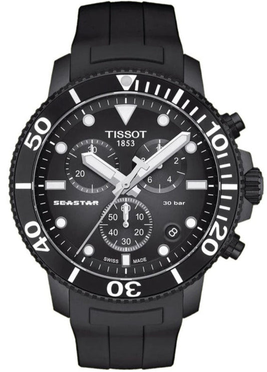 Tissot Seaster 1000 Chronograph Black Dial Black Silicone Strap Watch For Men - T120.417.37.051.02