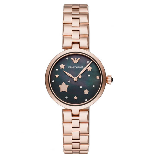 Emporio Armani Arianna Black Dial Rose Gold Steel Strap Watch For Women - AR11197