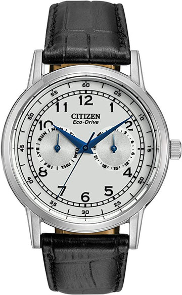 Citizen Eco Drive Silver Dial Black Leather Strap Watch For Men - AO9000-06B