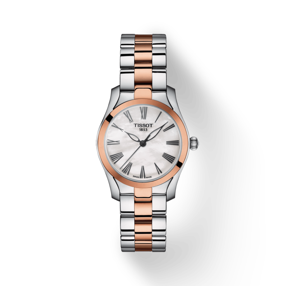 Tissot T Wave Mother of Pearl Dial Two Tone Stainless Steel Strap Watch For Women - T112.210.22.113.01