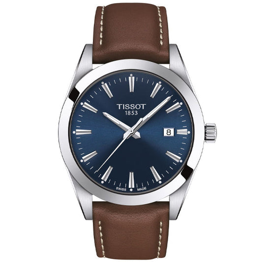 Tissot Gentleman Blue Dial Brown Leather Strap 40mm Watch For Men - T127.410.16.041.00