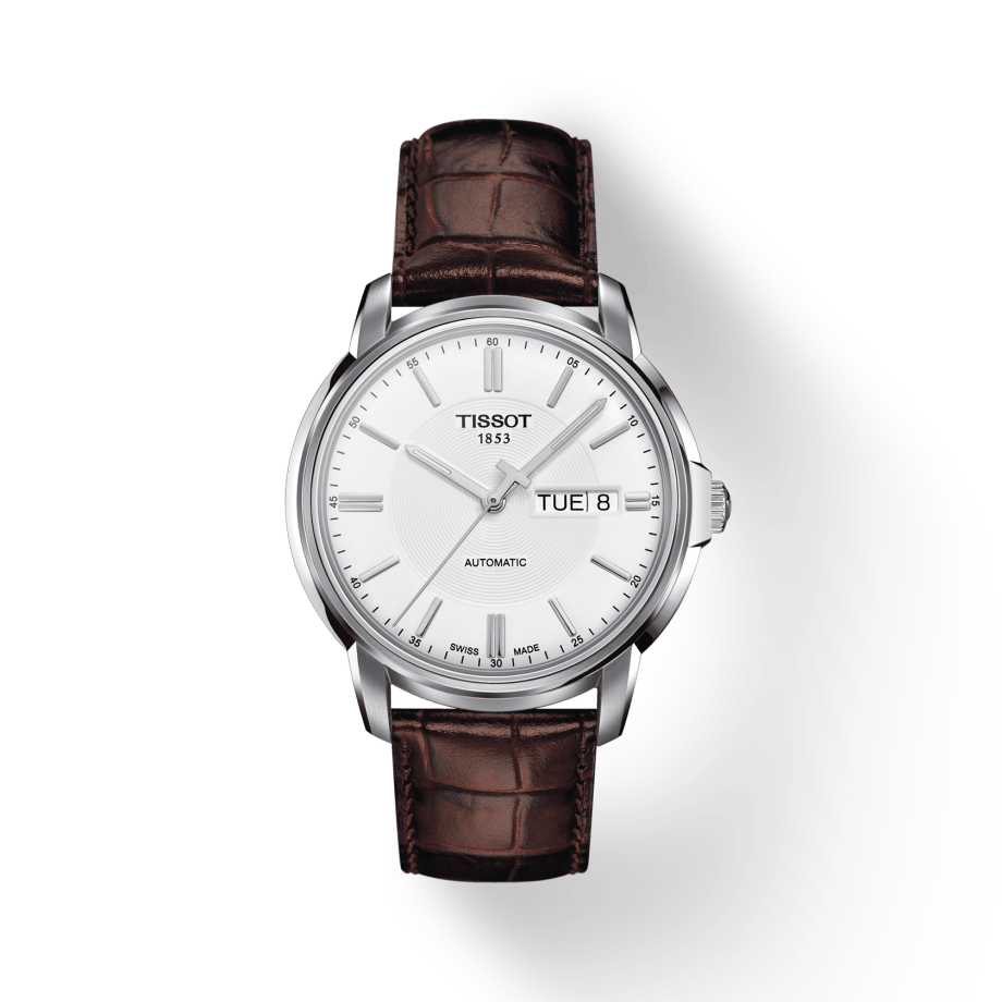 Tissot Automatics III Steel White Dial Brown Leather Strap Watch For Men - T065.430.16.031.00