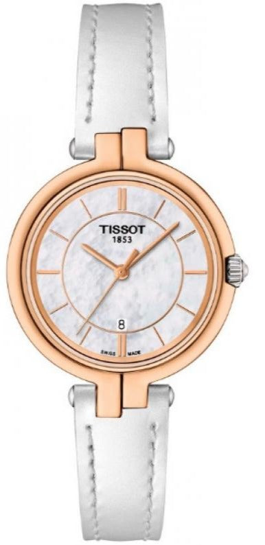 Tissot Flamingo Mother of Pearl Dial White Leather Strap Watch For Women - T094.210.26.111.01