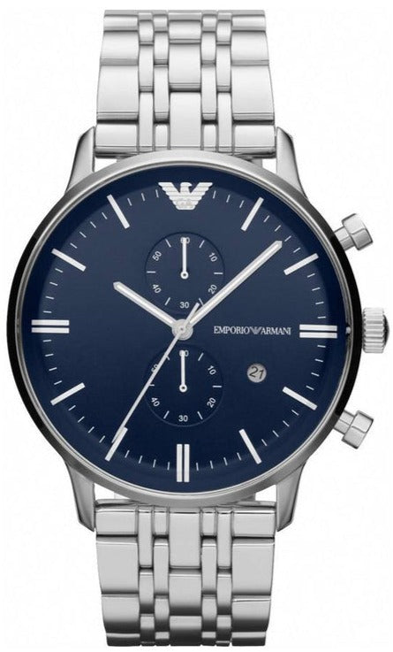 Emporio Armani Gianni Chronograph Blue Dial Silver Steel Strap Watch For Men - AR1648