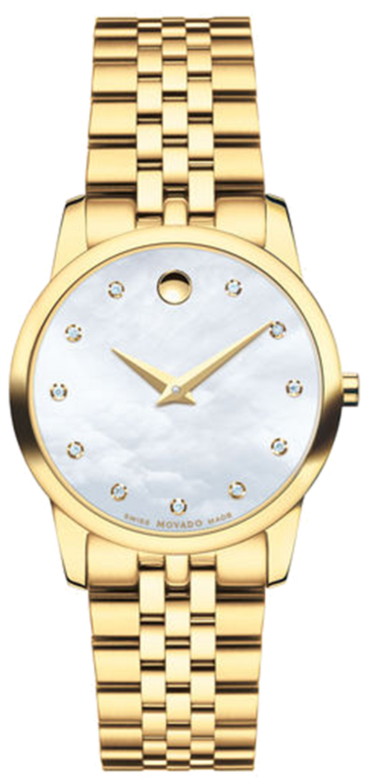 Movado Museum Classic Mother of Pearl Gold Steel Strap Watch For Women - 0606998