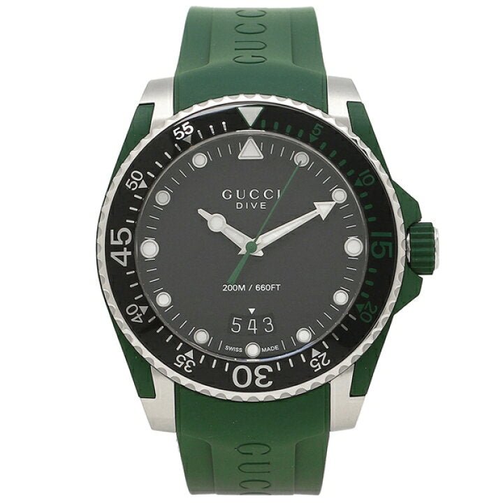Gucci Dive Black Dial Green Rubber Strap Watch For Men - YA136310