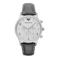 Emporio Armani Classic Chronograph Silver Dial Grey Leather Strap Watch For Men - AR1861