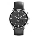 Emporio Armani Gianni Chronograph Black Dial Black Leather Strap Watch For Men - AR0397