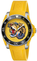 Gucci Dive Tiger Yellow Dial Yellow Rubber Strap Watch For Men - YA136317