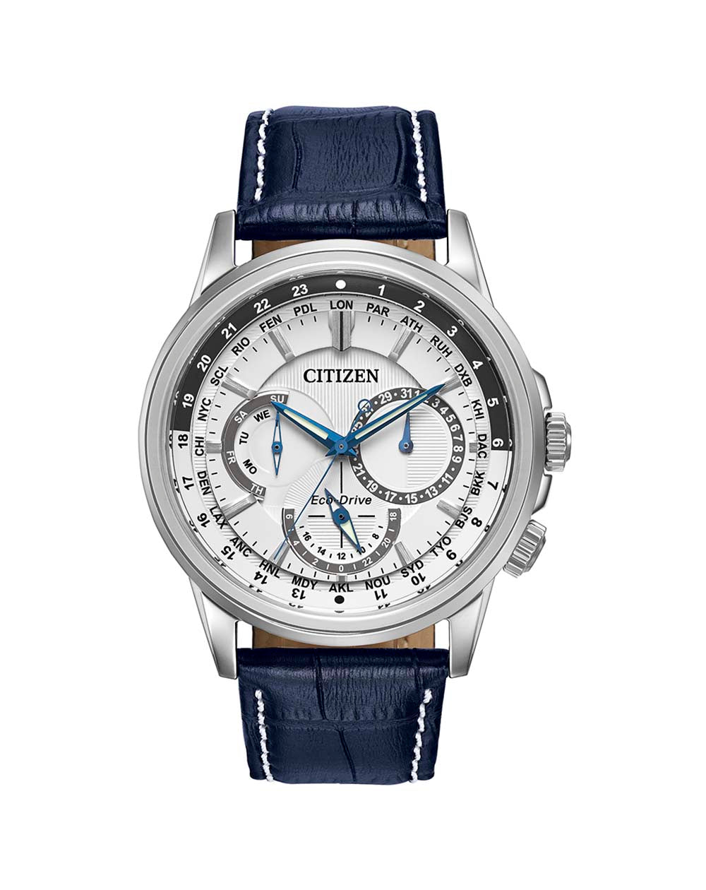 Citizen Eco Drive Calendrier White Dial Blue Leather Strap Watch For Men - BU2020-11A