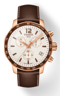 Tissot Quickster Chronograph White Dial Brown Leather Strap Watch For Men - T095.417.36.037.02