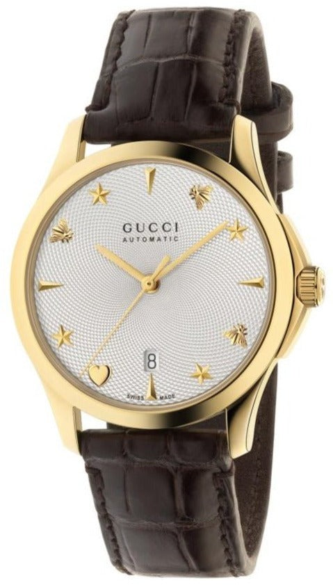 Gucci G Timeless White Dial Brown Leather Strap Unisex Watch - YA126470