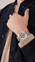 Guess Tailor Multifunction Silver Dial Silver Mesh Bracelet Watch for Men - GW0368G1