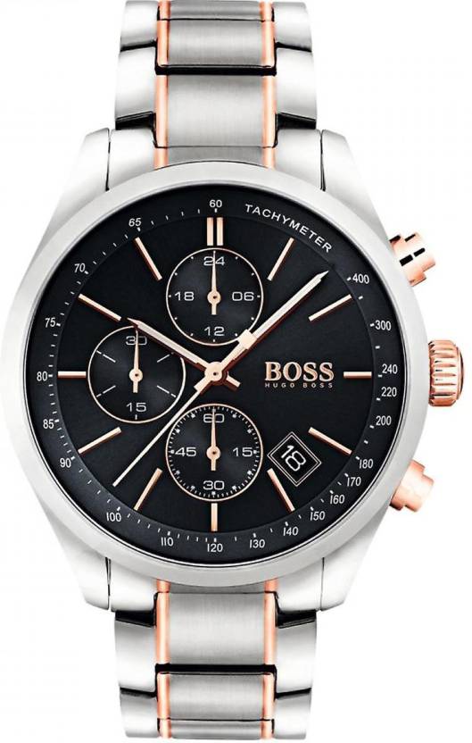 Hugo Boss Grand Prix Black Dial Two Tone Steel Strap Watch for Men - 1513473
