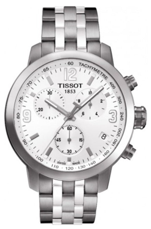 Tissot PRC 200 Chronograph White Dial Silver Steel Strap Watch For Men - T055.417.11.017.00
