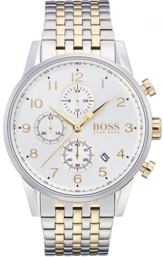 Hugo Boss Navigator White Dial Two Tone Steel Strap Watch for Men - 1513499
