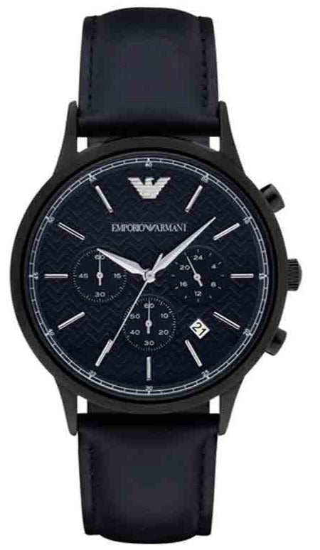 Emporio Armani Renato Chronograph Quartz Blue Dial Blue Leather Strap Watch For Men - AR2481