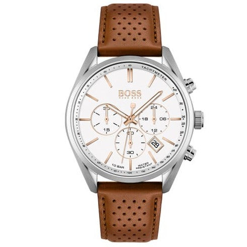 Hugo Boss Champion White Dial Brown Leather Strap Watch for Men - 1513879