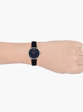 Emporio Armani Gianni T Bar Blue Dial Black Leather Strap Watch For Women - AR1989
