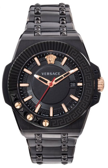 Versace Chain Reaction Quartz Black Dial Black Steel Strap Watch for Men - VEDY00719