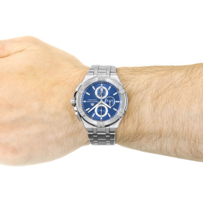 Maurice Lacroix Aikon Chronograph Blue Dial Silver Steel Strap Watch for Men - AI1018-SS002-430-1