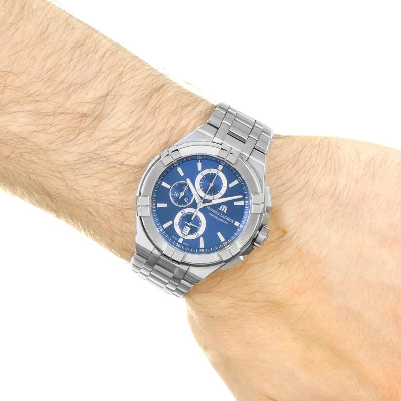 Maurice Lacroix Aikon Chronograph Blue Dial Silver Steel Strap Watch for Men - AI1018-SS002-430-1