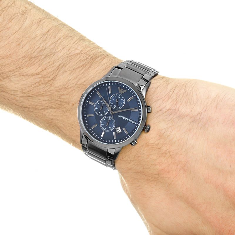 Emporio Armani Renato Chronograph Blue Dial Grey Steel Strap Watch For Men - A11215