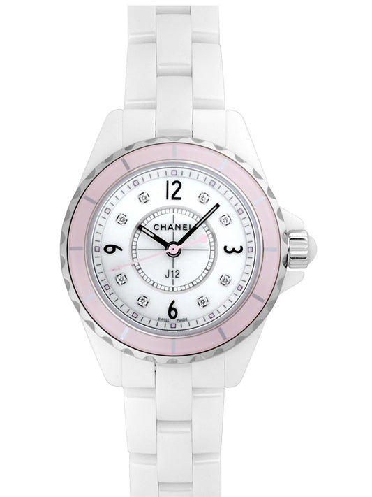 Chanel J12 Quartz Diamonds Ceramic White Dial White Steel Strap Watch for Women - J12 H4466