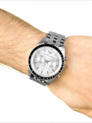 Emporio Armani Sportivo Chronograph Silver Dial Silver Steel Strap Watch For Men - AR6073