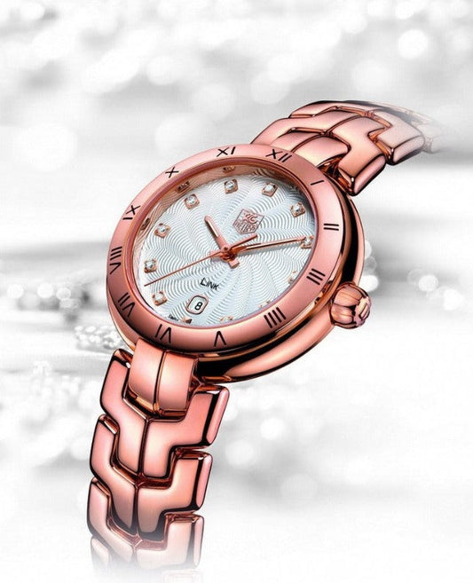 Tag Heuer Link Diamonds White Dial Rose Gold Steel Strap Watch for Women - WAT1441.BG0959