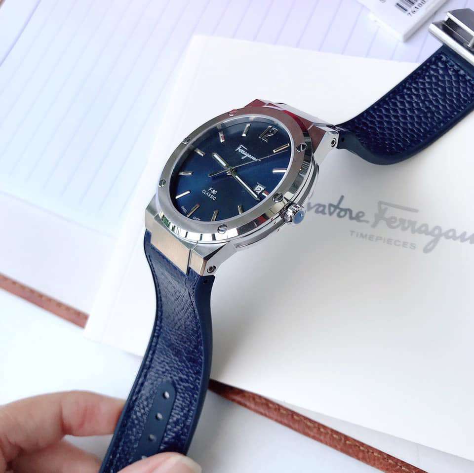 Salvatore Ferragamo F-80 Classics Blue Dial Blue Leather Strap Watch for Men - SFDT00719