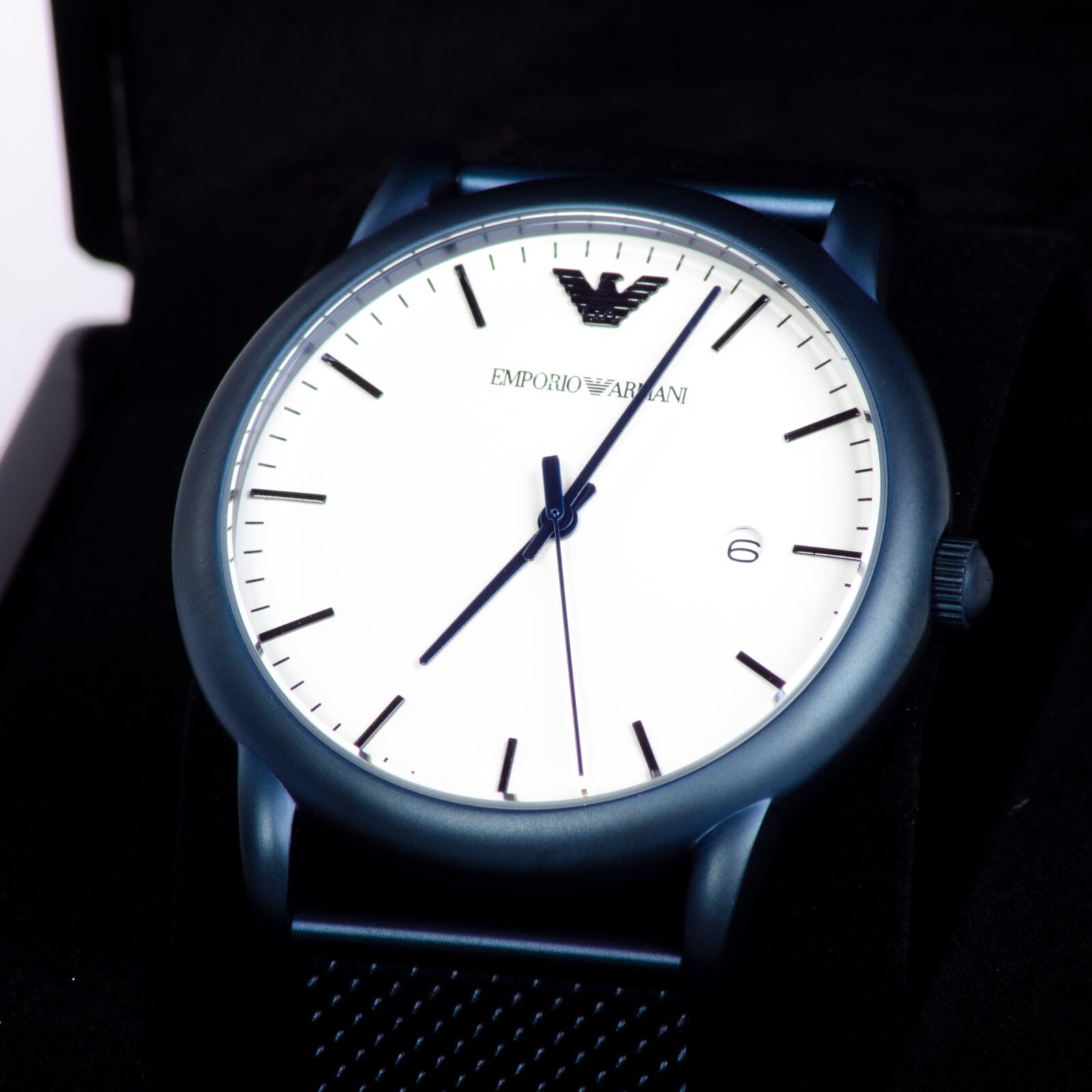 Emporio Armani Luigi Quartz White Dial Blue Mesh Bracelet Watch For Men - AR11025