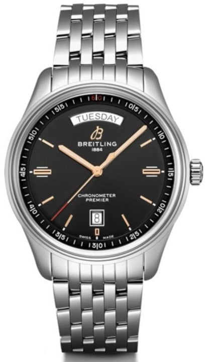 Breitling Premier Automatic 40mm Day & Date Black Dial Silver Steel Strap Mens Watch - A45340241B1A1