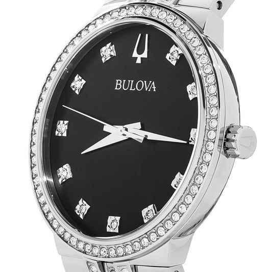 Bulova Diamond Accent Black Dial Silver Steel Strap Watch for Men - 96K106