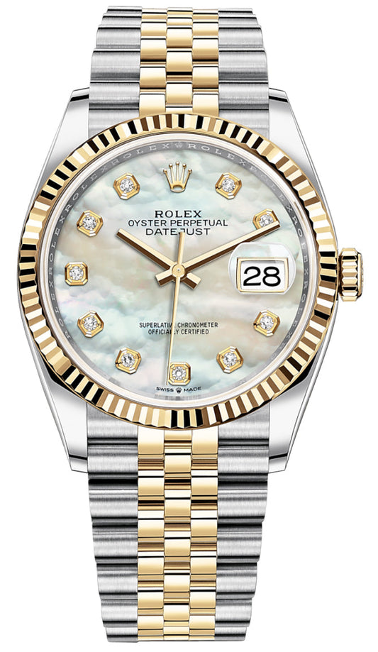 Rolex Datejust 36 Diamonds Mother of Pearl Dial Two Tone Jubilee Bracelet Watch for Women - M126233-0023