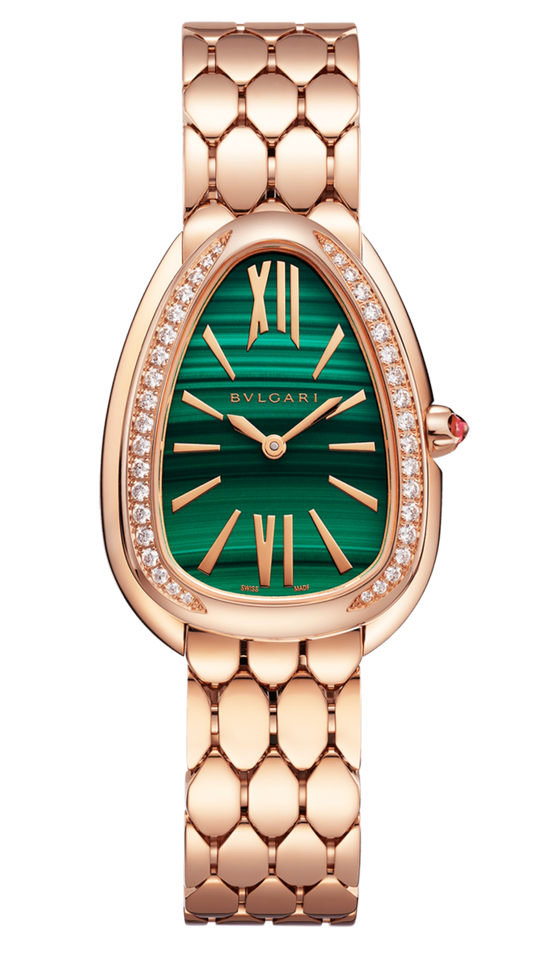 Bvlgari Serpenti Seduttori Diamonds Green Dial Rose Gold Steel Strap Watch for Women - SERPENTI103273