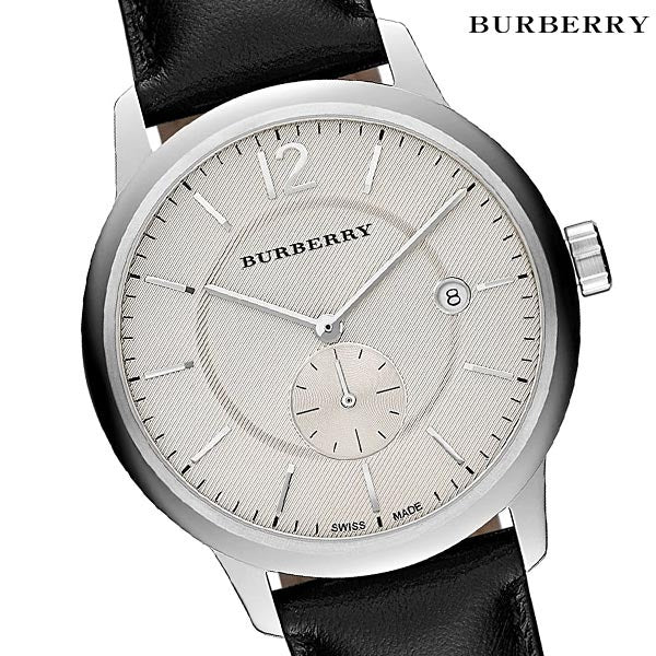 Burberry The Classic Horseferry White Dial Black Leather Strap Watch for Men - BU10000