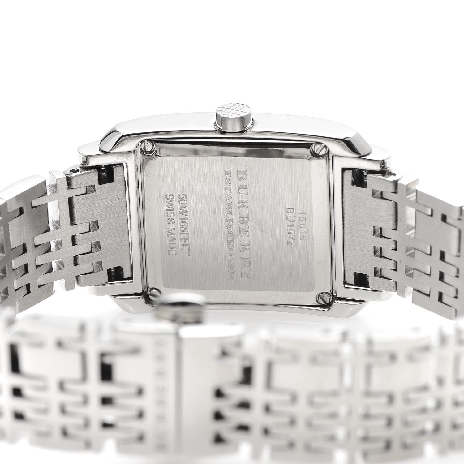 Burberry Nova Check Square White Dial Silver Steel Strap Watch for Women - BU1572