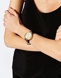 Michael Kors Sawyer Champagne Dial Black Leather Strap Watch for Women - MK2433