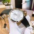 Calvin Klein Minimalist White Dial Black Leather Strap Watch for Men - K3M211C6