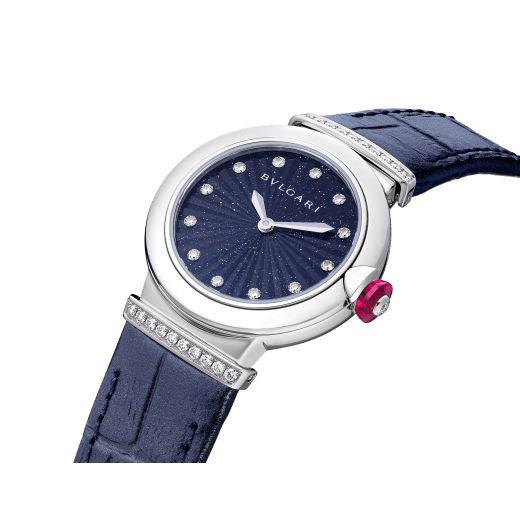Bvlgari Lvcea Intarsio Aventurine Diamonds Blue Dial Blue Leather Strap Watch for Women - LVCEA103617