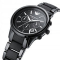 Emporio Armani Ceramica Chronograph Black Dial Black Steel Strap Watch For Men - AR1452
