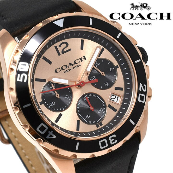 Coach Kent Rose Gold Dial Black Leather Strap Watch for Men - 14602559