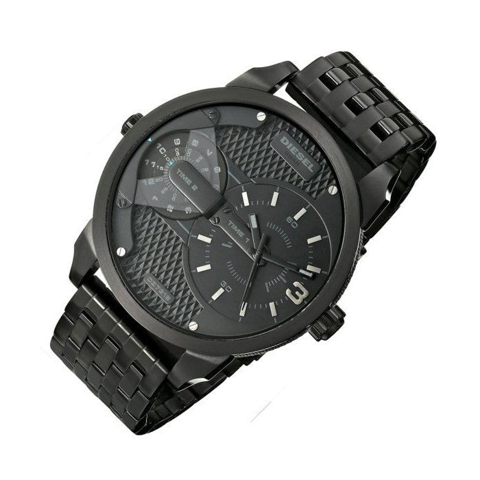 Diesel Mini Daddy Dual Time Black Dial Black Steel Strap Watch For Men - DZ7316