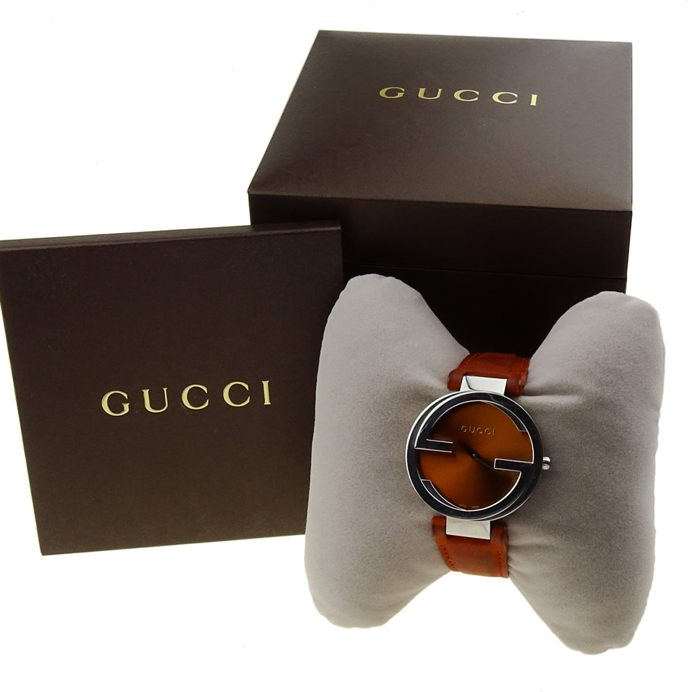 Gucci Interlocking G Quartz Orange Dial Orange Leather Strap Watch For Women - YA133316
