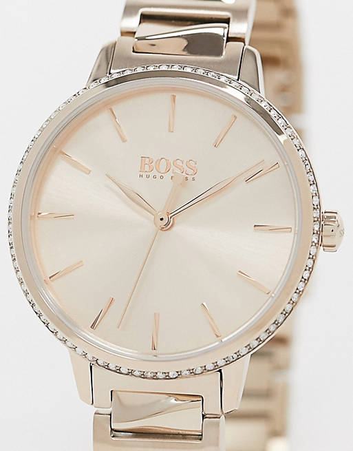 Hugo Boss Signature Gold Dial Gold Steel Strap Watch for Women - 1502540