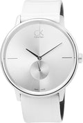 Calvin Klein Accent Silver Dial White Leather Strap Watch for Women - K2Y211K6